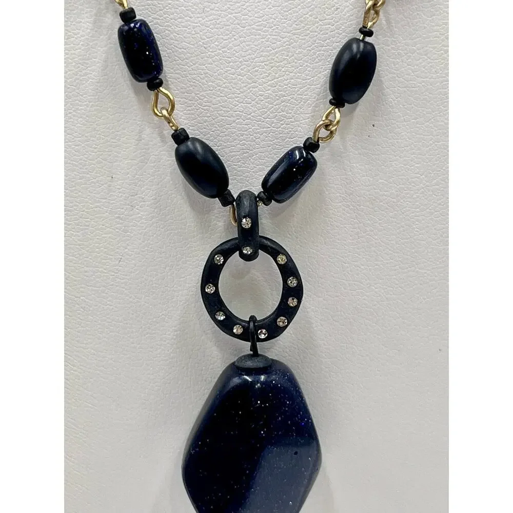 Sigrid Olsen Signed Dark Blue Glittery Stone Fashion‎ Statement Necklace
